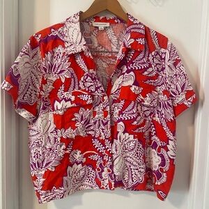 Anthropologie Calligraphie boxy linen floral button down top size L